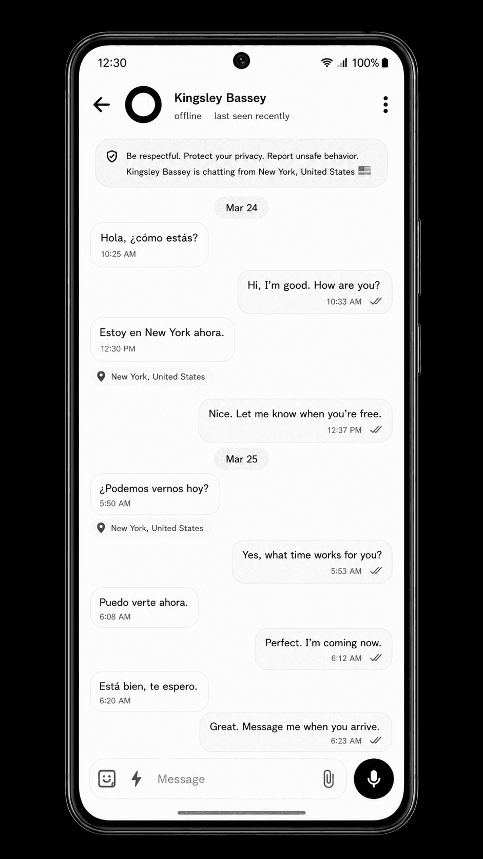StayKnown translated Chat interface