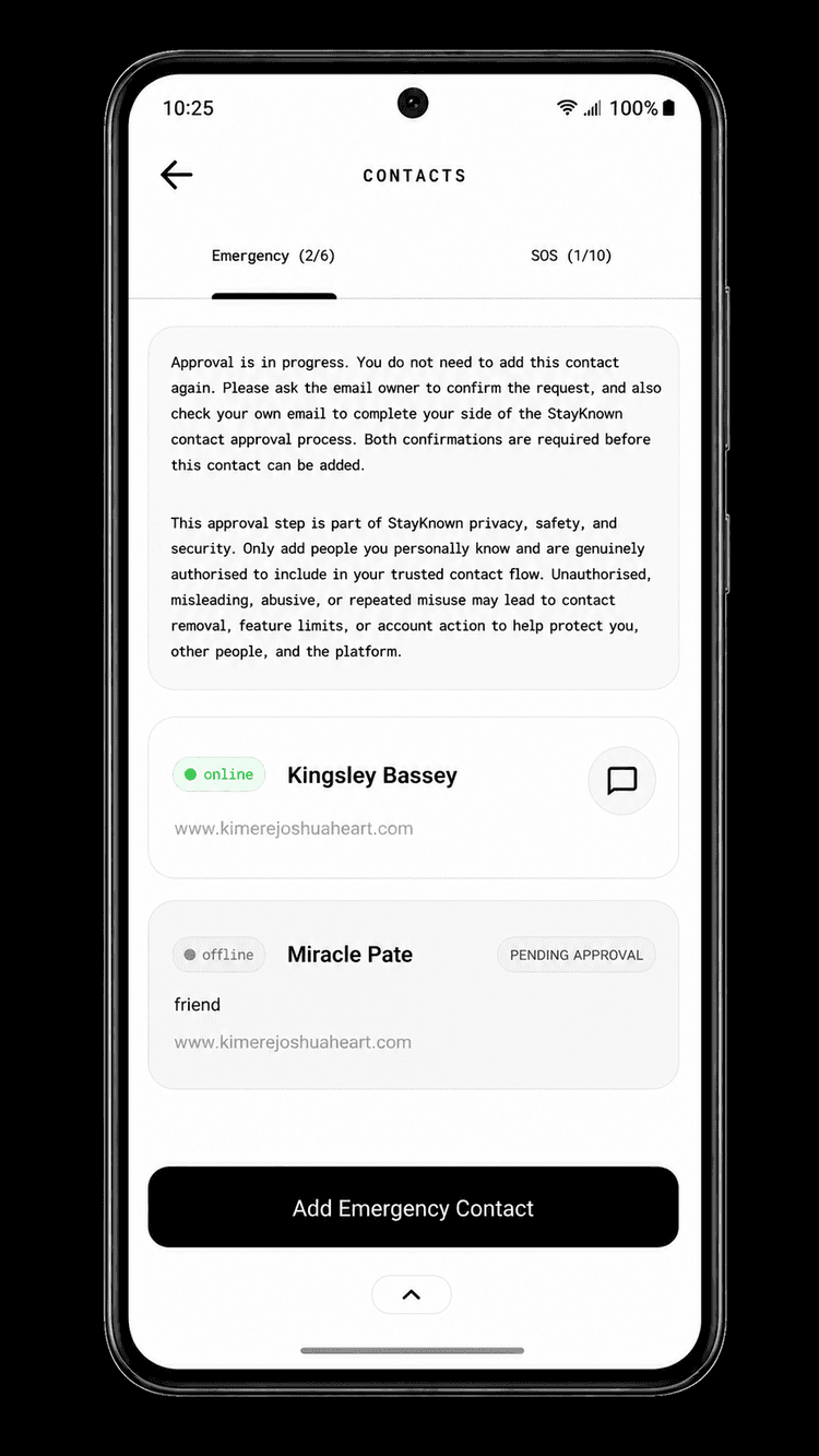StayKnown contact approval screen