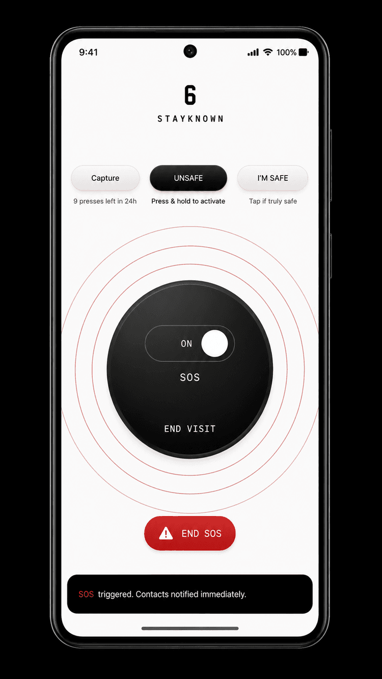StayKnown active SOS screen